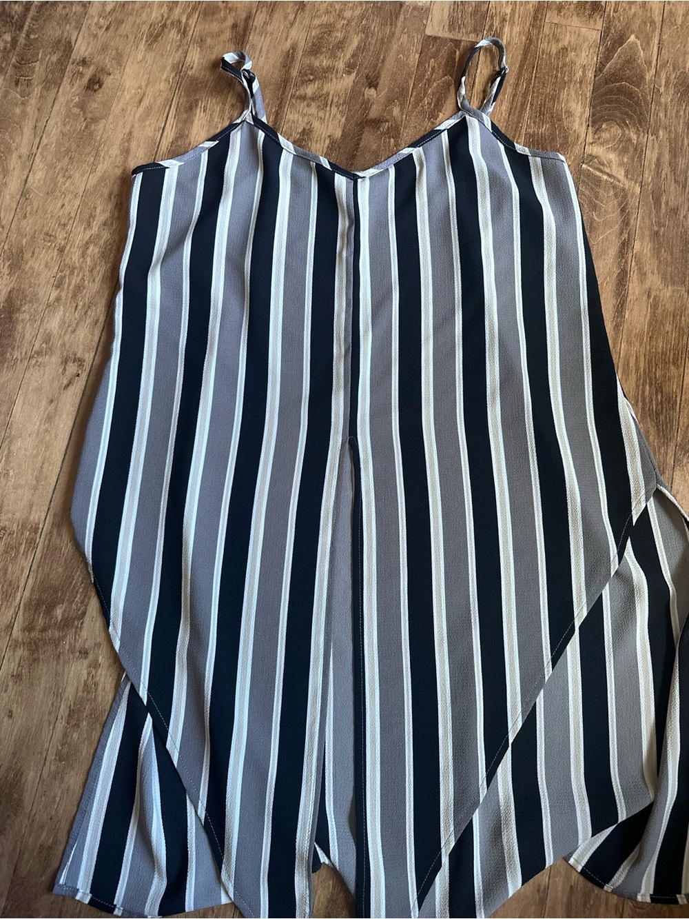 Daytrip Black, Gray & White Vertical Stripe Maxi Dress